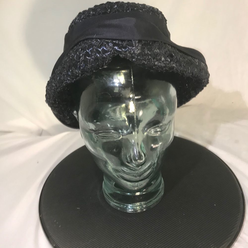 Vintage 1950s Blue Basket Womens Hat with Hat Band